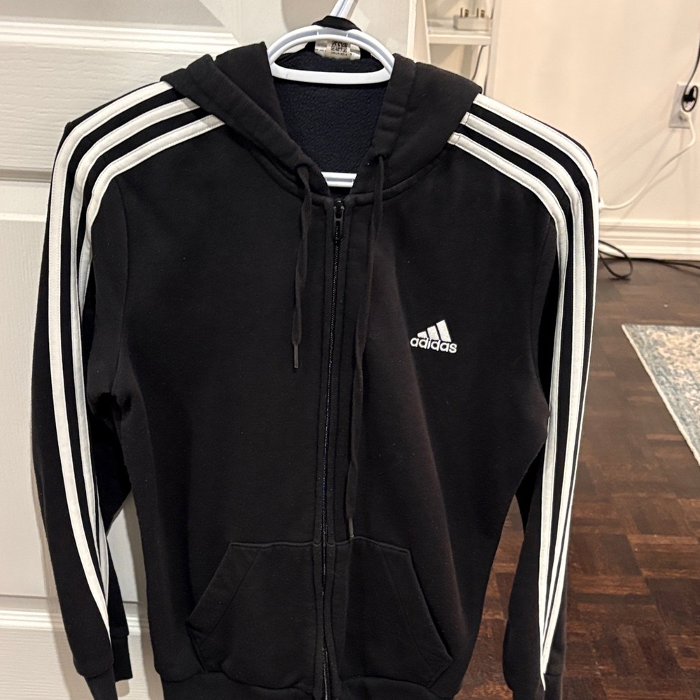Adidas Black Zip-Up Hoodie with White Accents